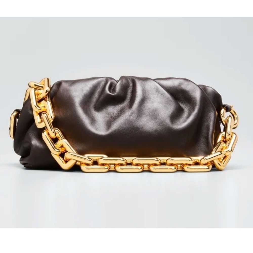 New Bottega Veneta Medium Ruched Napa Chain Pouch Bag